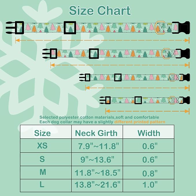 Faygarsle Green Dog Collar with Charm Design Christmas Theme Pattern for Small, Medium, Large Dogs - Cute, Stylish Collar for Girl, Boy Dogs - XS