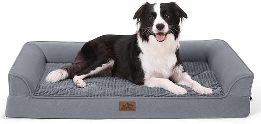 COZY KISS Orthopedic Dog Bed for Large Dog, XL Pet Sofa for Extra Large Dog, Big Supportive Foam Bolster U Shaped Couch with Waterproof Lining Cover, Anti-Slip, Comfort, Washable, 42x30x7.5 inch, Grey
