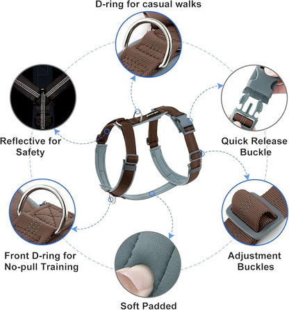 Plutus Pet No Pull Dog Harness, Adjustable Nylon Harness with Soft Padding, Reflective and Heavy Duty Dog Harness for Small, Medium, Large Dogs(Chocolate, S)