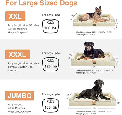 Large Dog Bed Orthopedic Washable: Extra Large Sized Beds for Jumbo Dogs Egg Crate Foam Sofa Couch Waterproof Removable Cover - Beige
