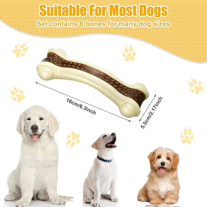 Sosation 6 Pcs Dog Toys for Aggressive Chewers Christmas Nylon Beef Flavor Bones Tough Puppy Teething Toys Puppy Chew Bones for Large Medium Small Breed Dogs Puppies(Large)