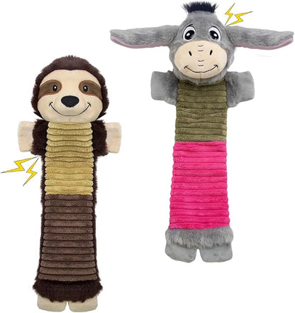 MeetYooo 2 Pack No Stuffing Dog Squeaky Toys,Dog Chew with Crinkle and Squeaker,Cute Animal Plush to Keep Them Busy, Suitable for Large, Medium and Small Breeds (Donkey&Sloth