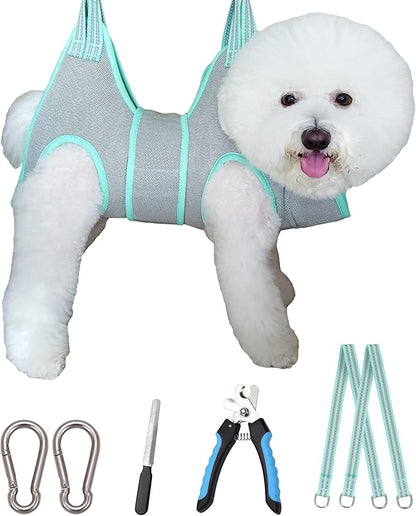 Kkiimatt Dog Grooming Hammock Harness, Small Dog Groming Sling, Gray Dog Hanging Harness for Nail Trimming,Dog Nail Clipping Hanger Restraint Holder