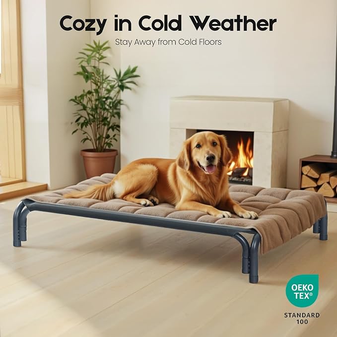 Elevated Dog Bed Raised Outdoor Dog Cot for Medium Dogs, Installation Requires No Tools, Frame with Washable Cooling Breathable Mesh Anti-Slip Feet, Indoor Pet Bed, Black, 35.4 Inches