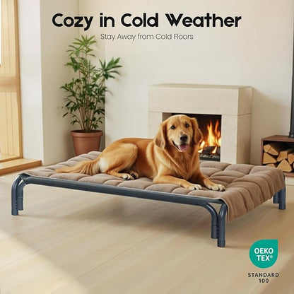 Elevated Dog Bed Raised Outdoor Dog Cot for Extra Large Dogs, Installation Requires No Tools, Frame with Washable Cooling Breathable Mesh Anti-Slip Feet, Indoor Pet Bed, Black, 48.8 Inches