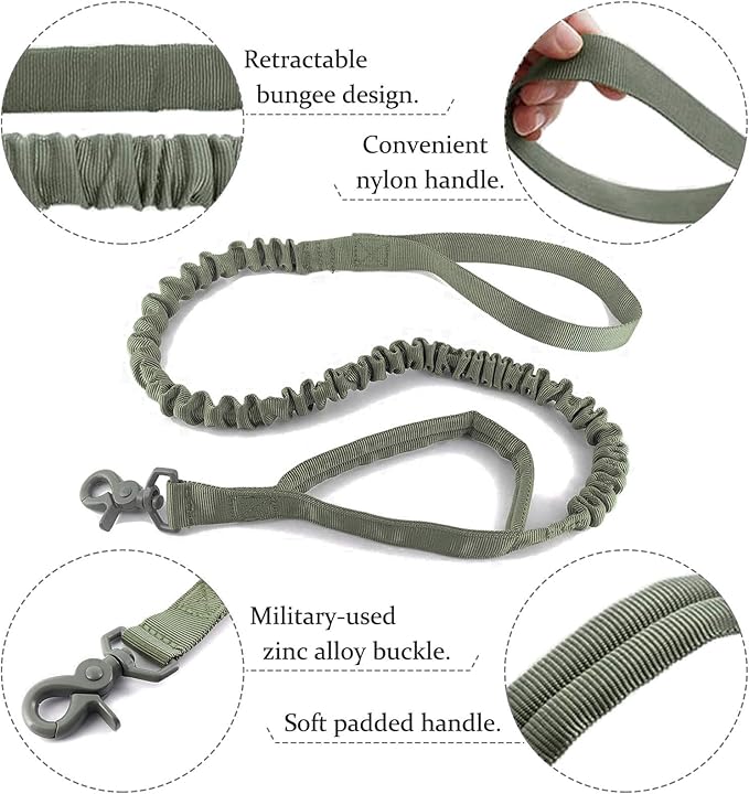 AIWAI Tactical Dog Harness with Pouches,Dog Vest Harness for Large Medium Dogs No-Pull Adjustable Military Dog Harness with Handle Walking Hiking Training (Army Green(with Leash), L)