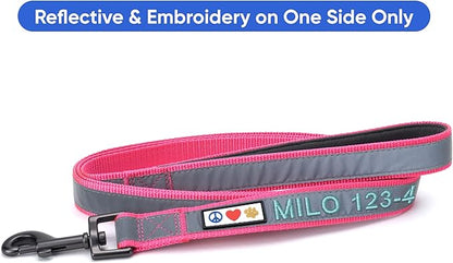Pawtitas Personalized Pink Dog Leash 6 ft Custom ID Lead for Dogs & Puppies Reflective Comfortable Padded Handle Embroidered Name & Phone Number