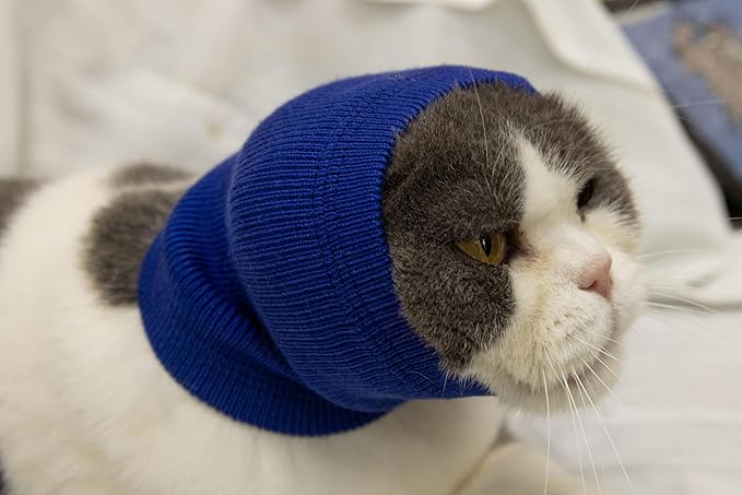 FDANDADE Cat Hematoma Ear Wrap,Cat Ear Wrap Anxiety Relief – Noise Canceling for Fireworks, Thunderstorms, Pet Grooming & Force Drying Blue S