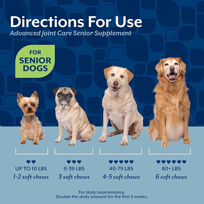 NaturVet Senior Advanced Joint Health Dog Supplement – Includes Glucosamine, MSM, Chondroitin, Collagen – Helps Supports Canine Joint Health Function – 120 Ct. Soft Chews