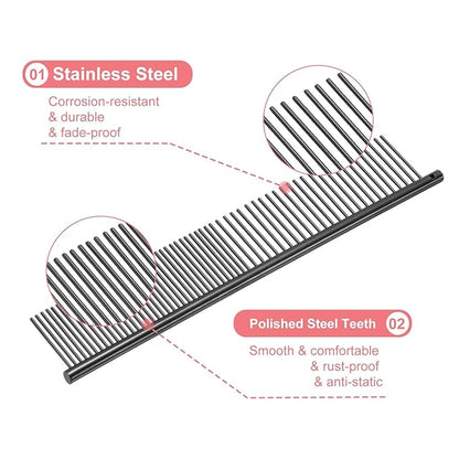 PETAXCELL Dog Cat Comb, Pet Combs Stainless Steel Teeth with Rounded Ends for Knots Mats Loose Hair Removal, 7.5IN (Black Plated, 3 Pack), Grooming Tool Intended for Long Curly Hair Pet