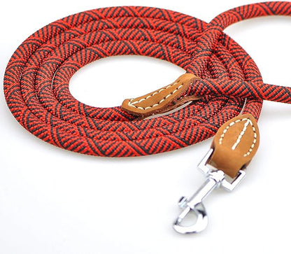Mile High Life | Mountain Climbing Dog Rope Leash with Heavy Duty Metal Sturdy Clasp | Genuine Leather Tailored Connection with Strong Stitches (Red, 60 Inch (Pack of 1))