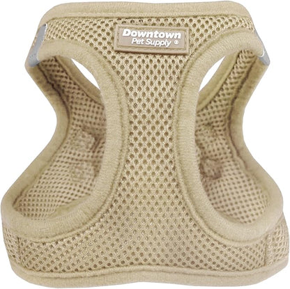 Downtown Pet Supply Step in Dog Harness for Teacup Dogs & Cats No Pull, XX-Small, Khaki - Adjustable Harness with Padded Mesh Fabric and Reflective Trim - Buckle Strap Harness for Dogs