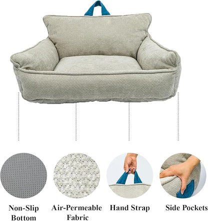 RAFASAFA Large Orthopedic Dog Sofa Bed with Sides, Carry Handle & Side Pockets .Plush Chenille Orthopedic Pet Bed Couch for Large Dogs.Portable Snuggler for Indoor Use, Travel & Recovery (Light Grey)
