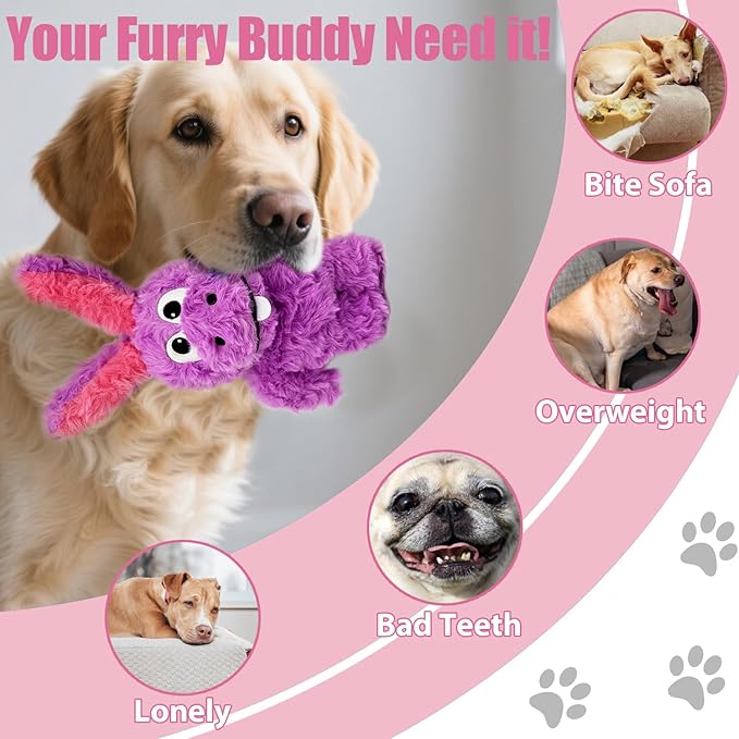 SLIWOWO Donkey Squeaky Dog Toys to Keep Them Busy, Stuffed Plush Girl Dog Toy Birthday Gift Crinkle Pet Puppy Tug Toy for Small Medium Large Dogs (Purple)