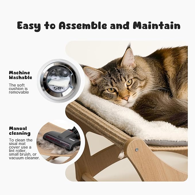 GreenPetopia Cat Hammock Bed, Wooden Elevated Cat Beds with Natural Sisal Scratching Mat, Cats Scratcher Bed with Removable Soft Cushion, Cats Scratching Beds with Wood Frames, 22" L x 17.7" W
