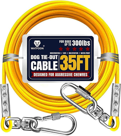 Tie Out Cable for Large Dogs, Dog Runner for Yard, Heavy Duty Swivel Hooks Lead Holds Break Strength of 1000lbs, Steel Wire Chain Dog Leash Cable for Yard (Yellow 35FT)