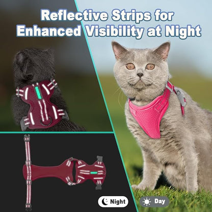 Cat Harness and Leash Set Escape Proof for Kitten Walking, Soft Adjustable Top Handle Vest Harnesses for Cats, Easy Control Breathable Reflective Small Medium Large, Pink, XXS