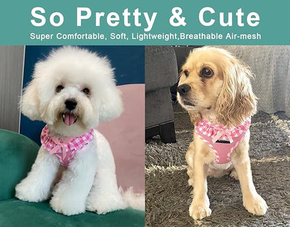 SuperBuddy Upgraded Soft Mesh Dog Harness, Super Breathable Lightweight Pet Harnesses for Puppy Dogs Outdoor Walking, Pink Dog Harness -Large