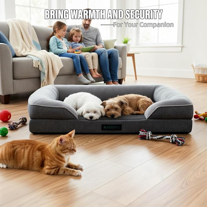 Orthopedic Egg-Shaped Sponge Dog Bed Medium Size Dog with Sides, Removable Cover and Non-Slip Bottom (Grey, 42 * 32 * 8.5)