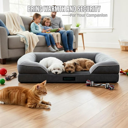 Orthopedic Egg-Shaped Sponge Dog Bed Medium Size Dog with Sides, Removable Cover and Non-Slip Bottom (Grey, 42 * 32 * 8.5)