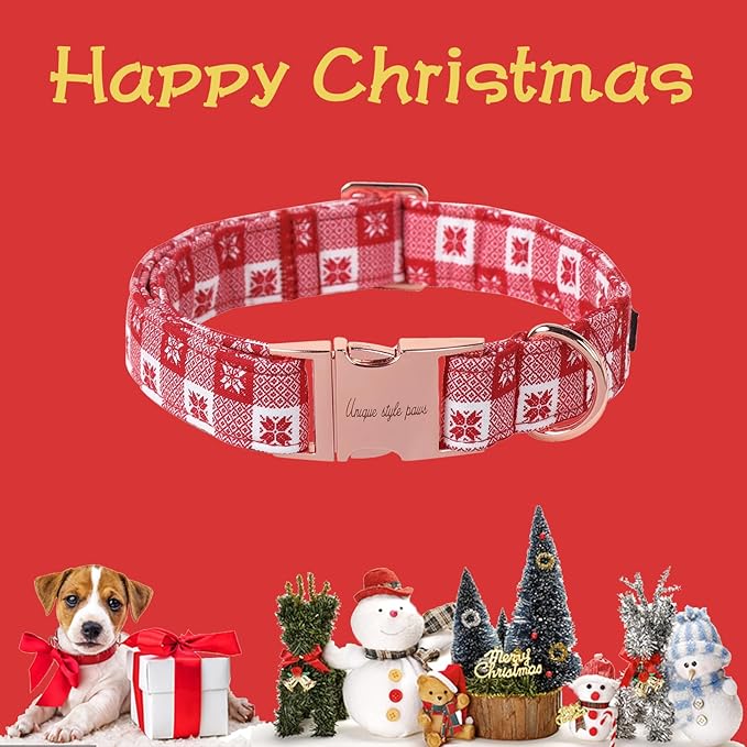 Unique style paws Dog Collar Metal Buckle Collar for Winter Christmas Red Papercut for Small Medium Large Boys Girls Dogs