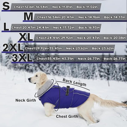 Lelepet Warm Dog Winter Coat Waterproof Dog Jacket with Adjustable Buckle & Leash Hole Reflective Pet Fleece Snowsuit Turtleneck Windproof Cold Weather Coats, Blue, M