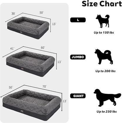 PetFun Memory Foam XL Dog Bed for XLarge Sized, Extra Large Orthopedic Dog Sofa with Sides and Waterproof Liner, Washable Bolster Pet Bed Couch with Removable Cover, 60x43x13 Inch, Dark Grey