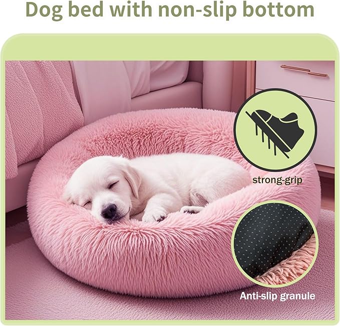 Comfort Donut Dog Bed for Small Dogs, Cat Bed & Pet Bed for Indoor Use, Medium Size with Soft Plush, Round Dog Beds for Large Dogs and Cats(Rubber Red,32''Lx32''Wx8''Th)