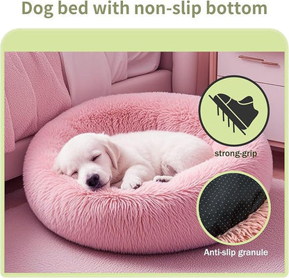 Comfort Donut Dog Bed for Small Dogs, Cat Bed & Pet Bed for Indoor Use, Medium Size with Soft Plush, Round Dog Beds for Large Dogs and Cats(Rubber Red,32''Lx32''Wx8''Th)