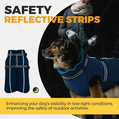 Lelepet Waterproof Dog Jacket with Harness Built in Warm Dog Winter Coat, Reflective Windproof Fleece Jacket, Dogs Coats for Lage Dogs, Thermal Pet Snowsuit for Cold Weather, French Bulldogs, Blue, L