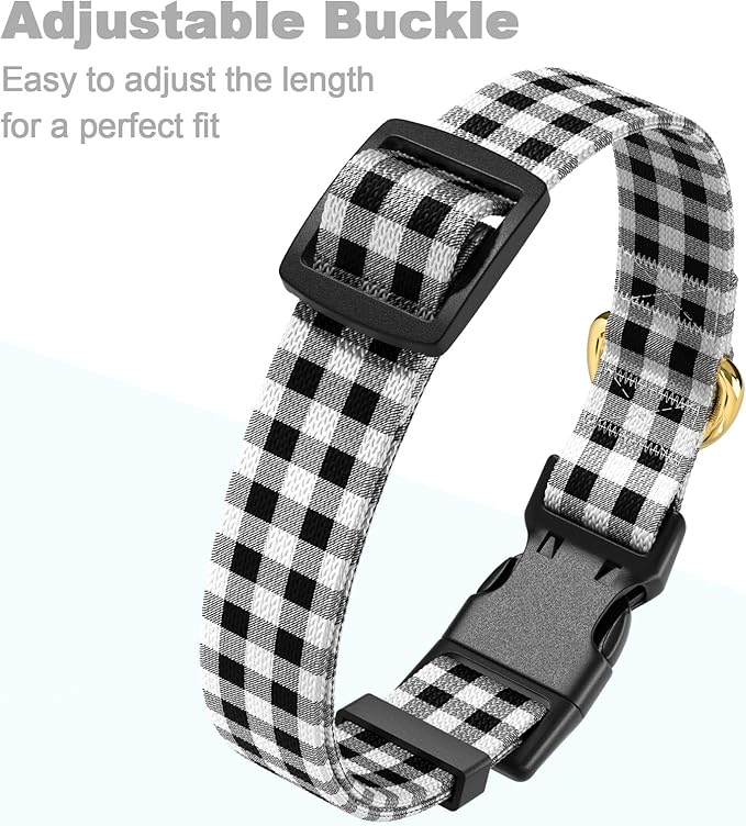 Rnivvi Dog Collar for Large Dogs, Cute Heavy Duty Adjustable Puppy Collar with Quick Release Buckle for Boy Girl & Female, Pet Accessories for Walking Running, L Length 1" Width, Black White Tartan
