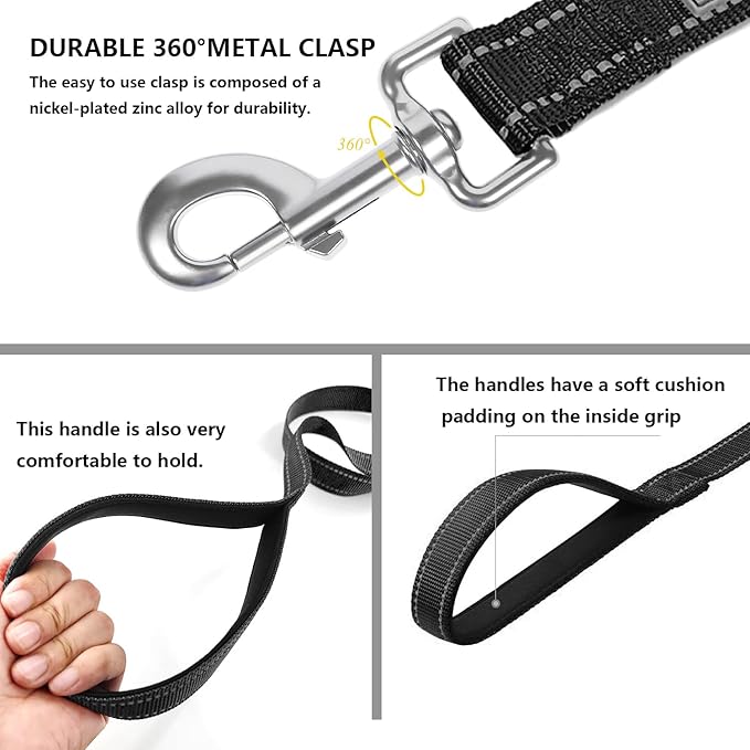 Dog Leash 6 FT Padded Handle Nylon Reflective Dogs Leashes for Small Dogs Black