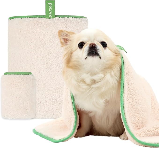 petora] Rub Me More Pet Spa Towels | Adorable Quick-Dry Dog Towels for Drying & Grooming | Soft Microfiber Towels for Dogs & Cats | 2-Piece Set for Body & Paws