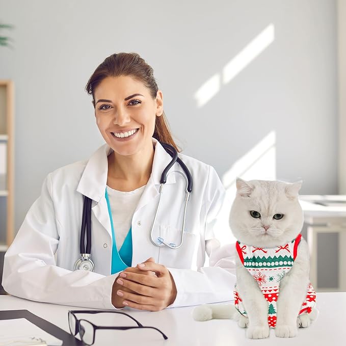 Avont Cat Recovery Suit - Kitten Onesie for Cats After Surgery, Cone of Shame Alternative Surgical Spay Suit for Female Cat, Post-Surgery or Skin Diseases Protection -Christmas(M)