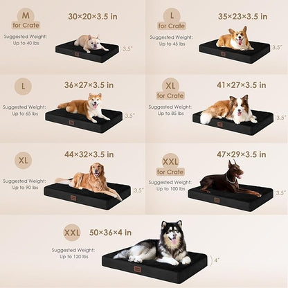 EHEYCIGA Orthopedic XL Dog Beds for Extra Large Dogs with Removable Washable Cover for Crate, Black, 41x27