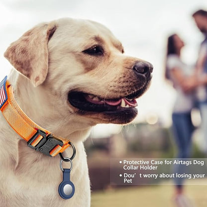 DAGANXI Tactical Dog Collar, Adjustable Military Training Nylon Dog Collar with Control Handle and Heavy Metal Buckle for Medium and Large Dogs, with Patches and Airtags Case (Orange, S)