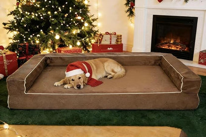 Mama halo Orthopedic Dog Bed with Memory Foam, Waterproof Liner, 3-Sided Bolster Design, Mocca Mousse, Medium, Machine Washable Cover, 34 x 22 Inches