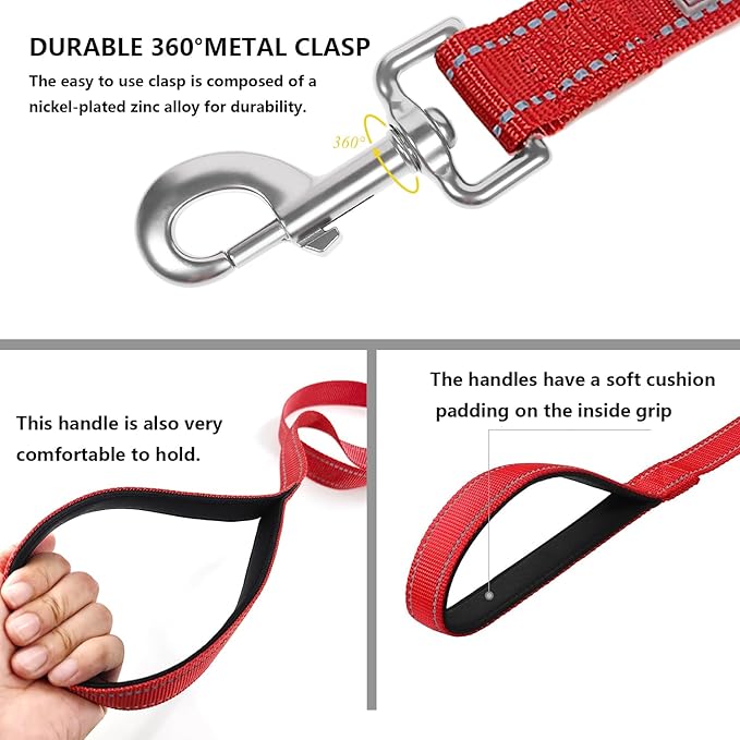 Dog Leash 6 FT Padded Handle Nylon Reflective Dogs Leashes for Medium Dogs Red