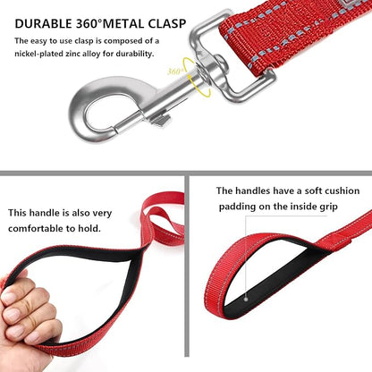 Dog Leash 6 FT Padded Handle Nylon Reflective Dogs Leashes for Medium Dogs Red