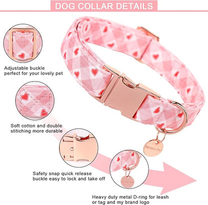 UP URARA PUP Valentine's Dog Collar,Pink Heart Dog Collar for Small Medium Large Girl Boy Dogs or Cats, Wedding Dog Collar Match Dog Leash, Pet Collar with Metal Buckle, M