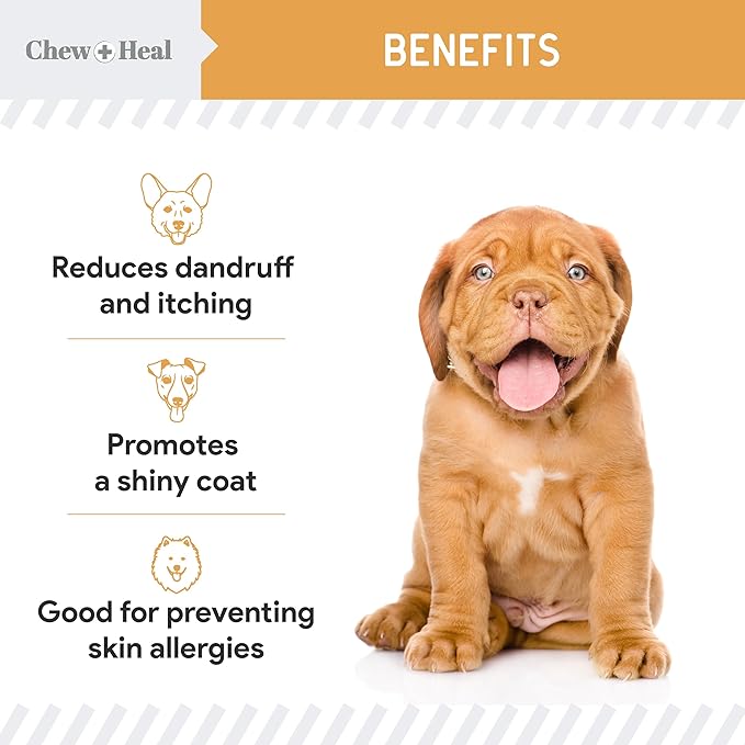 Omega 3 Fish Oil for Dogs -360 Soft Chew Omega Treats for Skin and Coat -Salmon Oil Blend of Essential Fatty Acids, Vitamins, Antioxidants, Minerals -Made in USA (2 Packs of 180, Chicken Flavor)