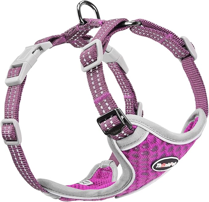 ThinkPet Reflective Breathable Soft Air Mesh No Pull Puppy Choke Free Over Head Vest Ventilation Harness for Puppy Small Medium Dogs and Cats (Purple,XS)