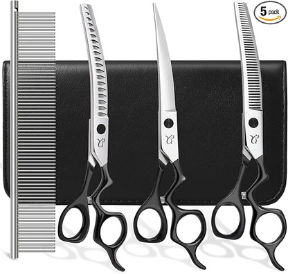 CITYWISH Dog Grooming Scissors,Curved Chunkers Shears Deg Grooming with Safety Round Tips, Sharp and Comfortable 4 in 1 Dog Scissers for Grooming