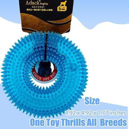 ADUCK Dog Squeaky Chew Toys for Aggressive Chewers, Small Medium Large Dogs Teeth Cleaning Soft Natural Rubber Float Toy for Indoor Outdoor Water Pool, Donut Ring Design 4.92 inch, Pack of 4