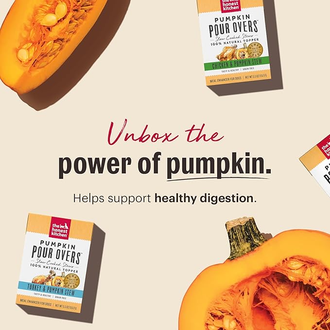 The Honest Kitchen Pumpkin POUR OVERS Wet Toppers for Dogs (Pack of 12), 5.5 oz - Chicken Stew