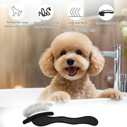 Slicker Brush for Dogs, Dog Grooming Supplies Long Pin Large Doodle Brush for Goldendoodles Poodles Bernedoodles, 3 Pcs Grooming Tools with Wooden Handle for Mats Tangles - Black
