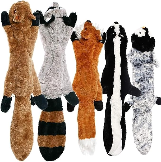 Plush Dog Squeaky Toys No Stuffing – Durable Crinkle Animal Chew Toys for Small Medium Dogs, Interactive Dog Tug Toys for Indoor Play and Training (5 Pack)