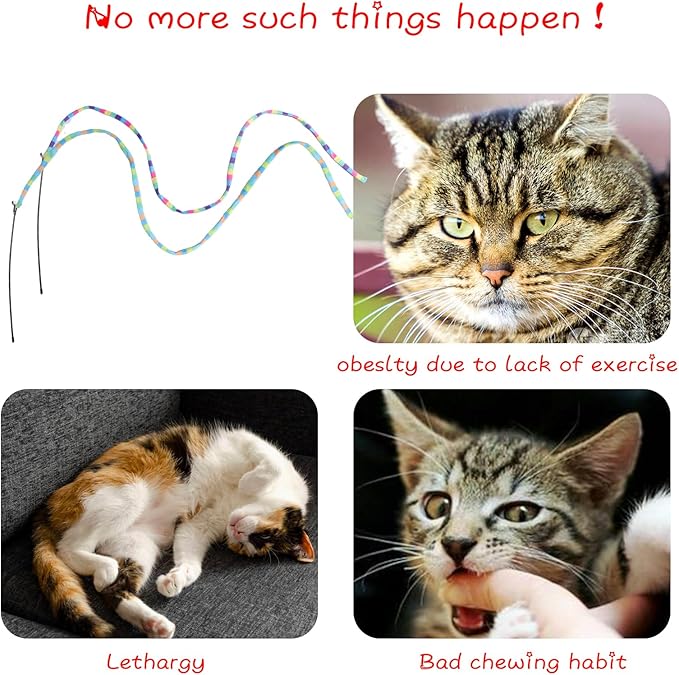 M JJYPET Cat Wand Toys Interactive Kitten Toys Cat Teaser Wand String Feather for Indoor Colorful Ribbon Wands Stick Toy Cat Charmer-3 Packs