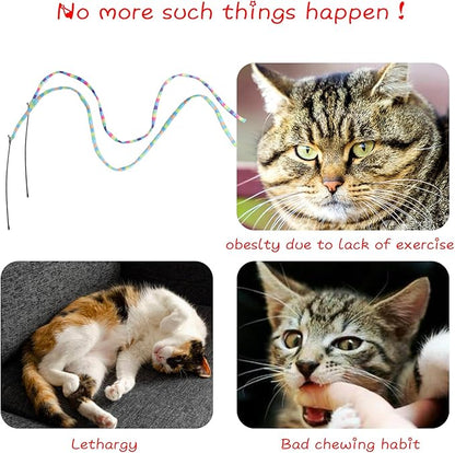 M JJYPET Cat Wand Toys Interactive Kitten Toys Cat Teaser Wand String Feather for Indoor Colorful Ribbon Wands Stick Toy Cat Charmer-3 Packs