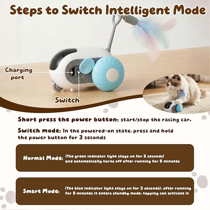 SDWUBQ Interactive cat Toy, Rechargeable, Automatic Moving Kitten Toy, New Type of cat Toy with Tail, Touch-Activated Kitten Toy for Play, Suitable for Indoor Boredom Relief for Adult Cats (Blue)